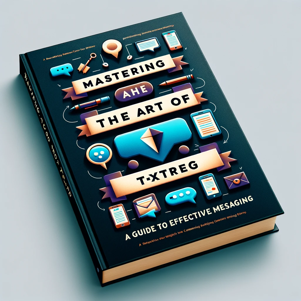 Book cover titled 'Mastering the Art of TextM Prep: A Guide to Effective Messaging'. Includes images of a speech bubble, pen, smartphone, and computer screen. The color scheme is vibrant yet professional.