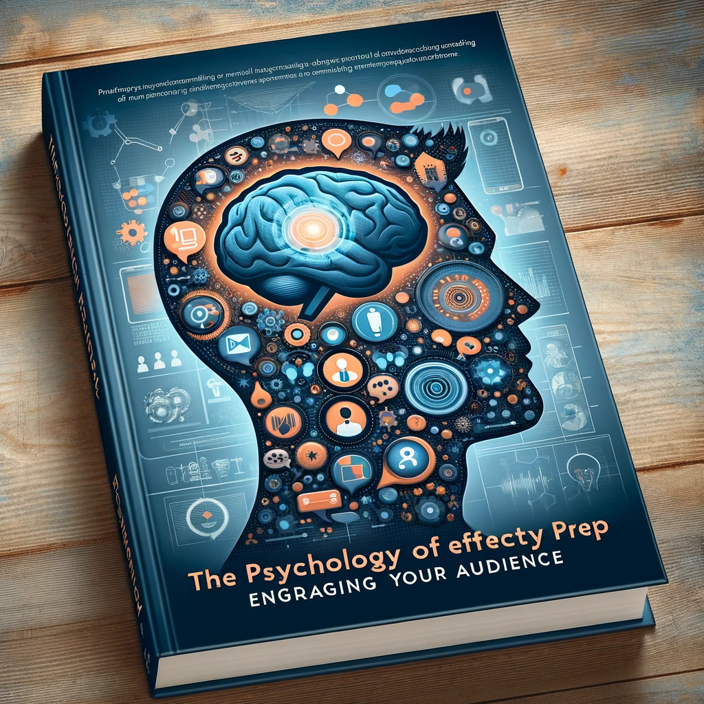 Book cover for 'The Psychology Behind Effective TextM Prep', featuring a human silhouette with thought bubbles, digital communication icons, and a brain pattern. The color scheme blends calming blues with engaging oranges.