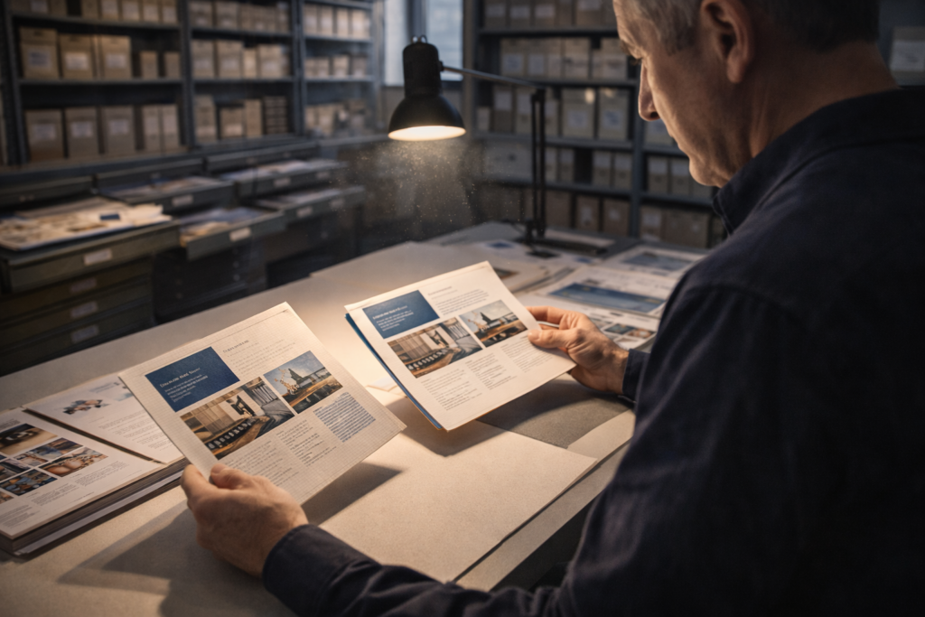 Comparing prints in a records room